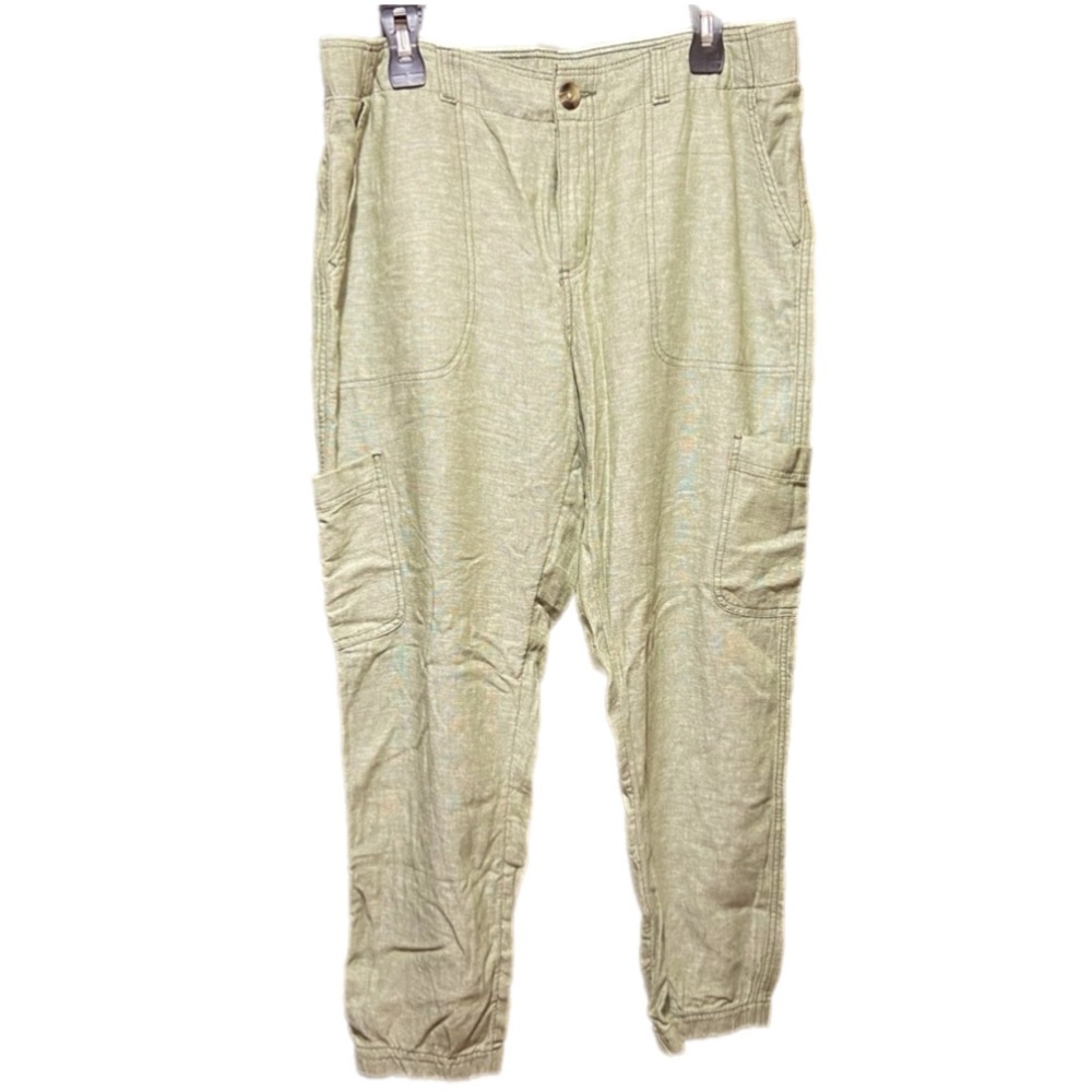 Sonoma Linen Cargo Jogger Pants Sage Green Outdoor Gorpcore Tapered Comfy Sz 14